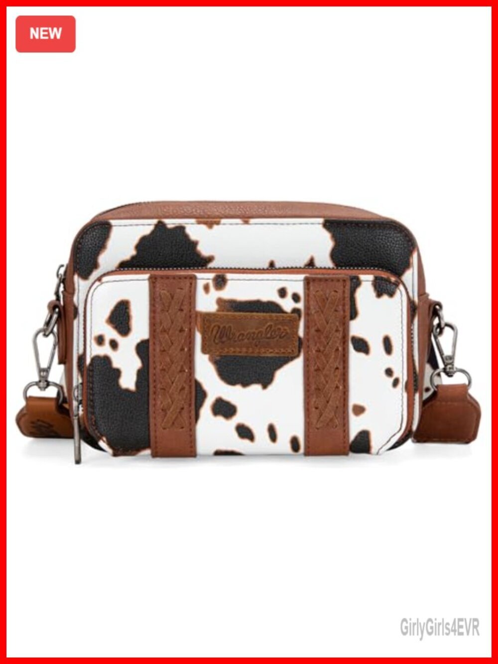 Western Cow Print Crossbody Bag with Guitar Strap Vegan Leather